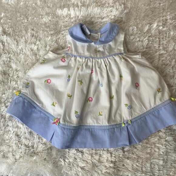 Samara Embroidered Floral Dress Blue Collar and Hem Roses 18 mo - Picture 1 of 6